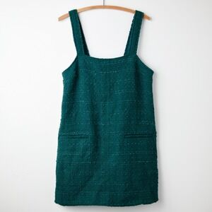 Abercrombie & Fitch Emerald Green Tweed Mini Shift Dress M Boucle Dark Academia